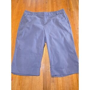 Dockers Collection Women 14 Blue Pinstripe Ideal Fit Cuff Dressy Bermuda Shorts